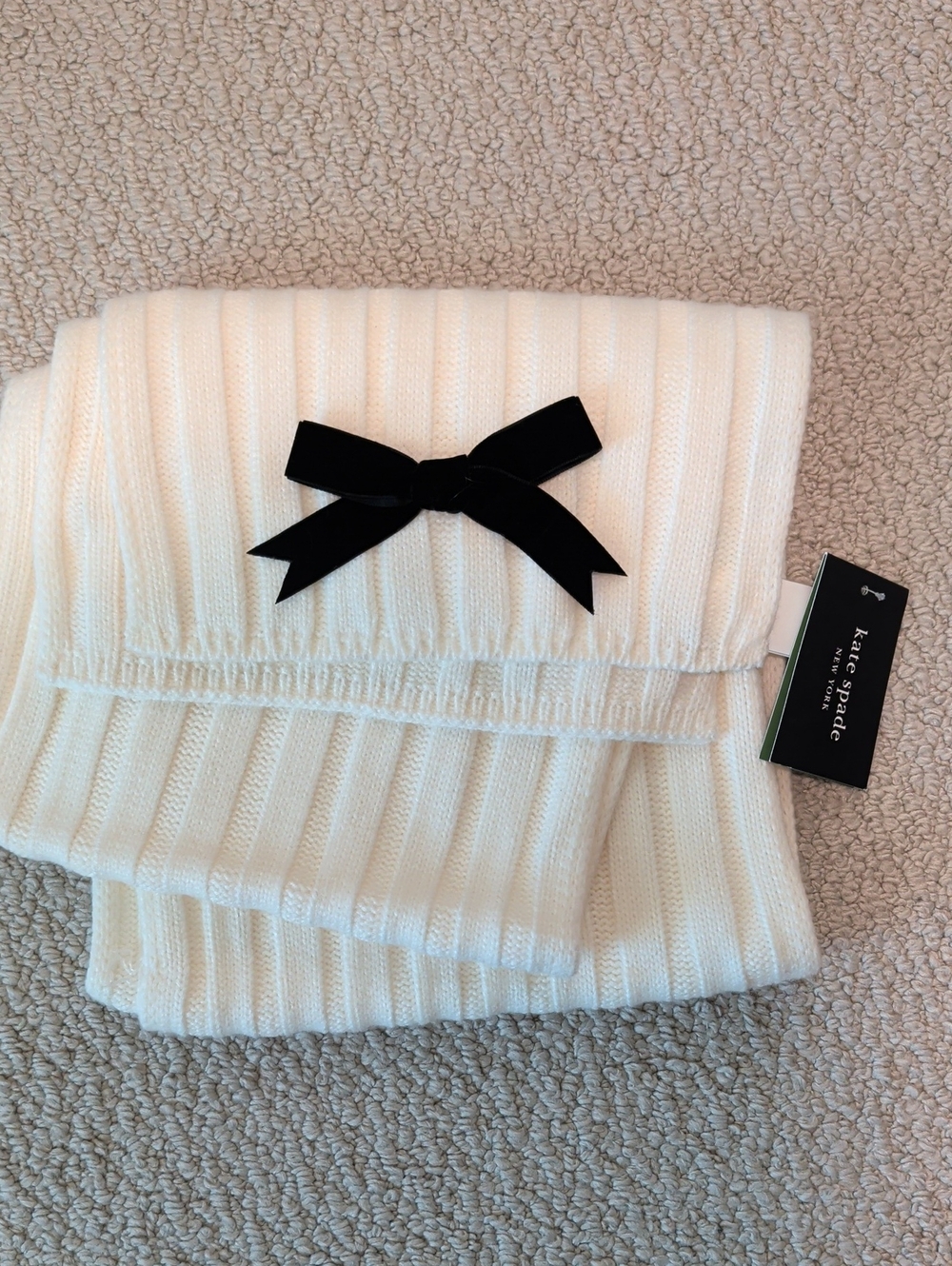 kate spade black bow white ribbed scarf